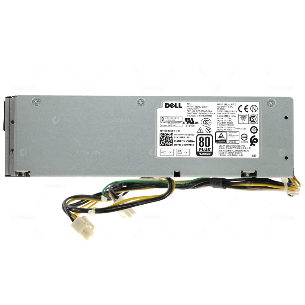 WWM46 DELL 180W POWER SUPPLY FOR OPTIPLEX 3050, 5050, 7050 0WWM46, D180EPS-01, DPS-180AB-24
